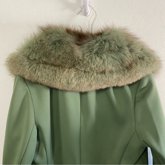 Vintage Lilli Ann Fox Fur Collar Jacket Sage Green size 8 - Picture 9 of 12